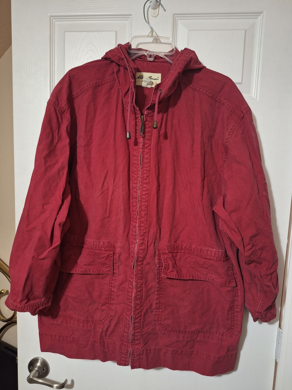 Vintage Eddie Bauer Women's Red Hooded Chore Utility Jacket Size Medium